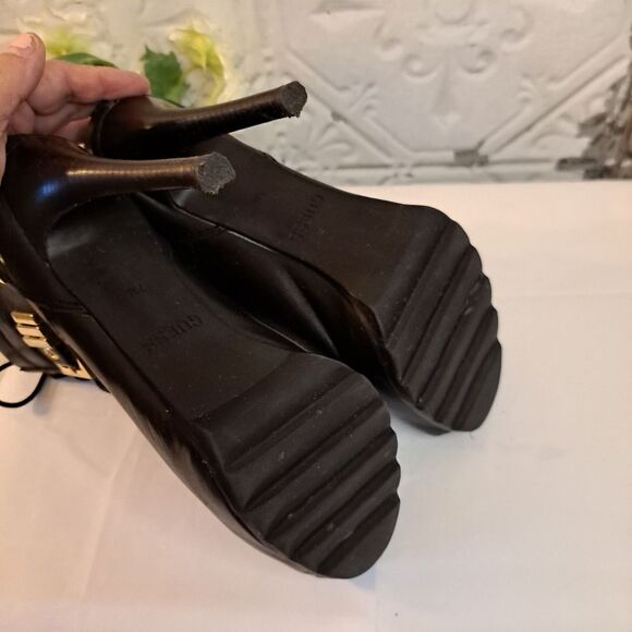 Guess Bieninda Black Leather Peep Toe High Heel Boots Buckle Details 7.5 M - Picture 11 of 15